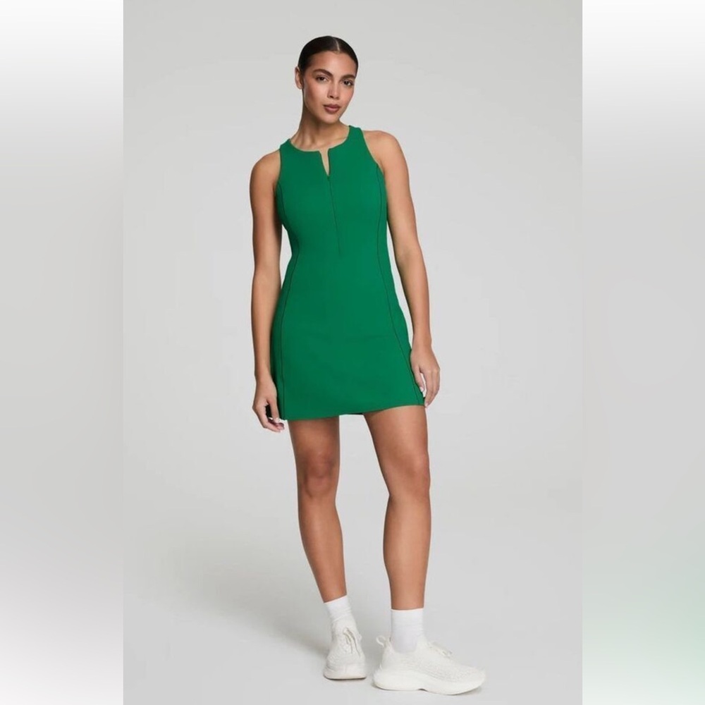 NWOT SPANX Get Moving Zip Front Dress In Field Green